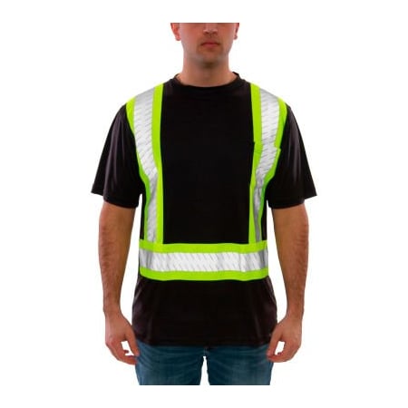 Tingley® Job Sight Class 1 Short Sleeve T-Shirt, Black With Fluorescent Yellow-Green Tape, XL